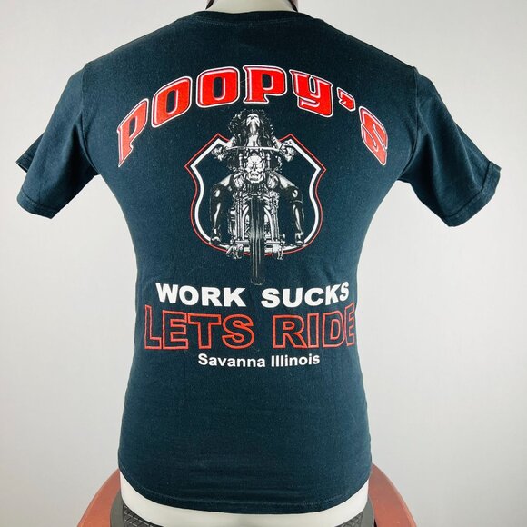 Poopy's Work Sucks Lets Ride Savanna Illinois Small T-Shirt Shirt - Picture 3 of 5